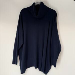 Pure Collection Cashmere Sweater Womens 18 Navy Blue Side Zip Cowl Neck Pullover
